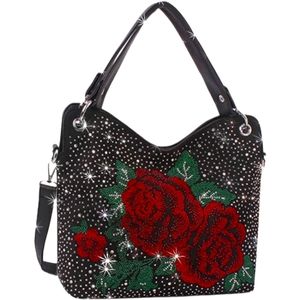Gorgeous Black Red Rose Rhinestone Bling Handbag